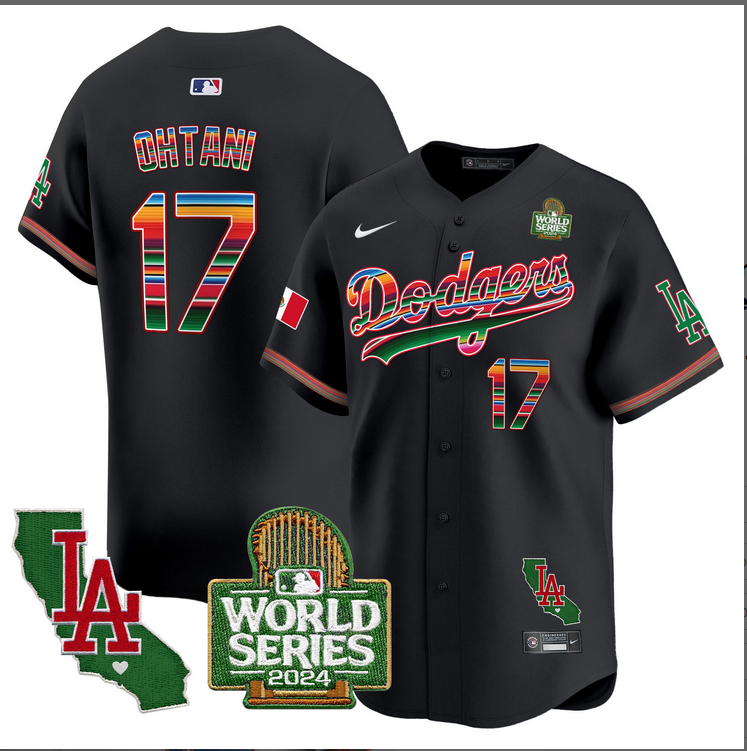 Men MLB Mexico Los Angeles Dodgers #17 Ohtani black 2024 World Series Champions Patch Jersey 20241105->customized mlb jersey->Custom Jersey